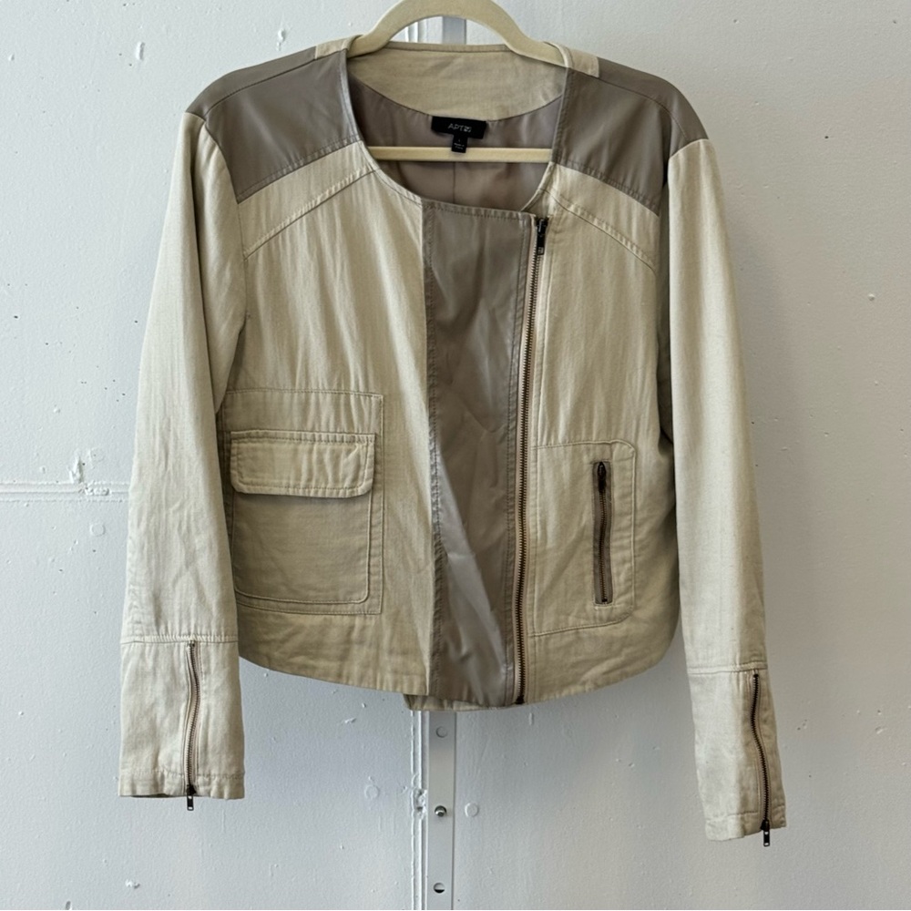 Apt. 9 Women’s Faux Leather Moto Style Zip Up‎ Jacket Windbreaker Cream Large